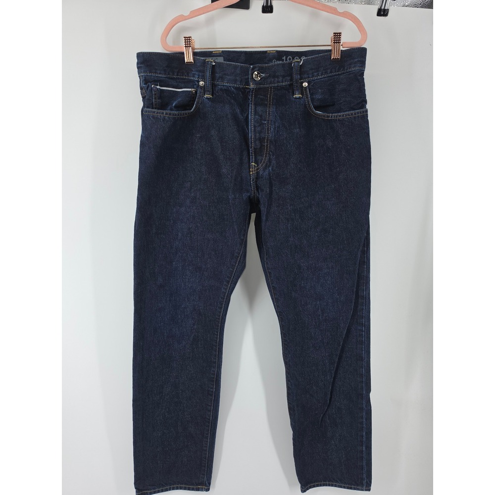 Gap 1969 Authentic Skinny Selvedge Jeans Mens 36x32 Dark Wash Indigo Denim